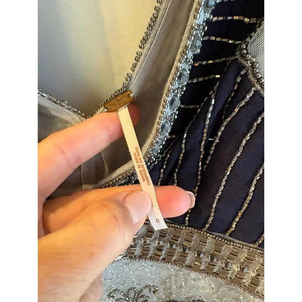 Free People Silver and Navy Beaded Mini Dress
